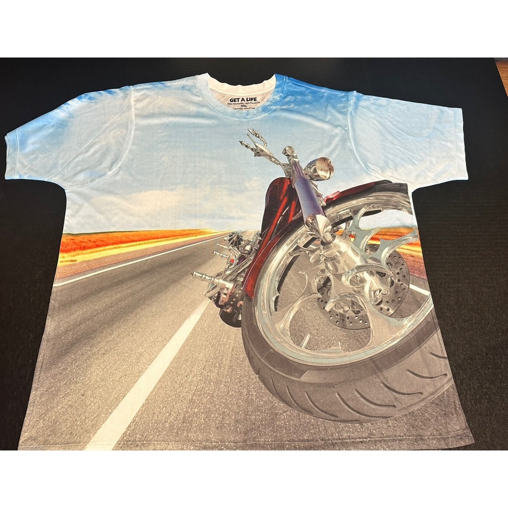 Get A Life Lion T-Shirt All Over Print Motorcycle Graphic Tee Men's 3XL